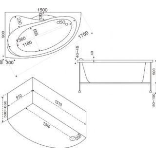 Панель фронтальная для ванны Bas Вектра 150 правая